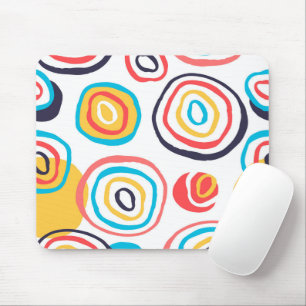 Funky Doodle Circles on White Mousepad