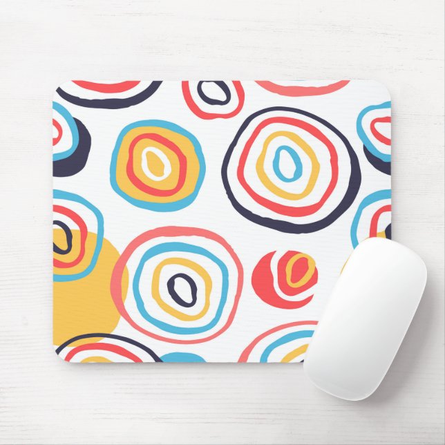 Funky Doodle Circles on White Mousepad (Mit Mouse)