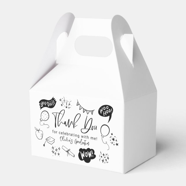 Funky Doodle Graduation Party White Geschenkschachtel (Vorderseite)