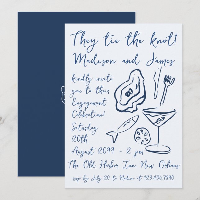 Funky Doodle Nautical Beach Ocean Engagement Party Einladung (Vorne/Hinten)