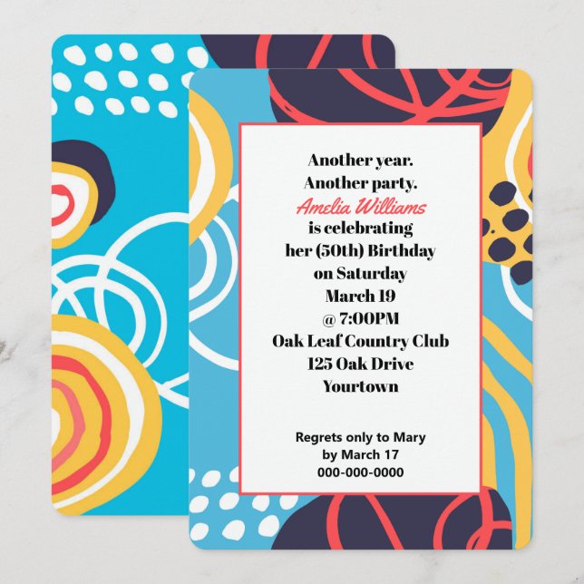 Funky Doodles Birthday Party Einladung (Vorne/Hinten)