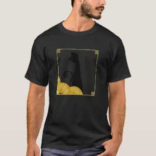 Funky East Asian Style Black Cat in Frame mit Gol T-Shirt