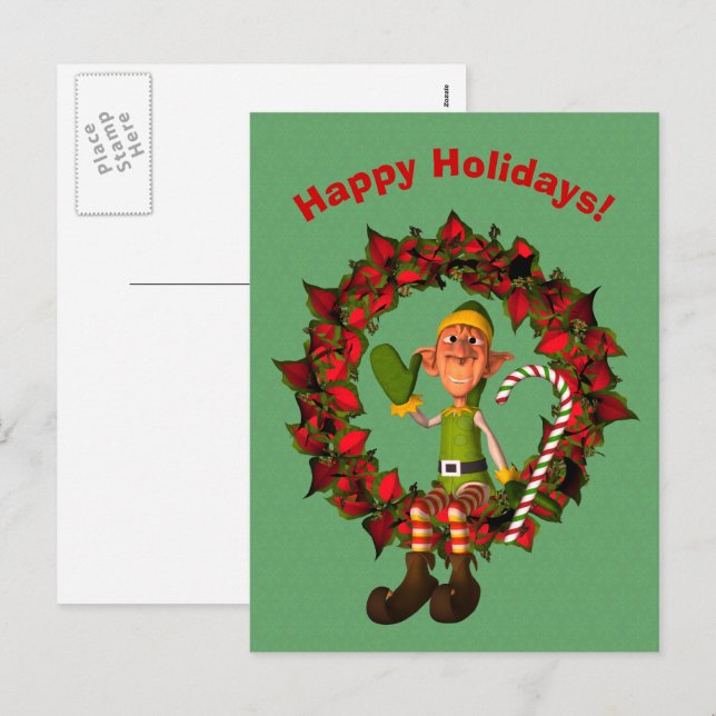 Funky Elf sur la couronne de Noël Carte postale (Devant / Derrière)