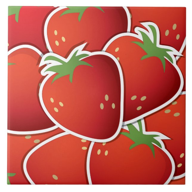 Funky Erdbeeren Fliese (Vorderseite)