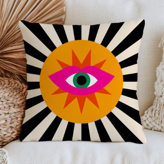 Funky Evil Eye Schwarze Streifen Maximalist Dopami Kissen