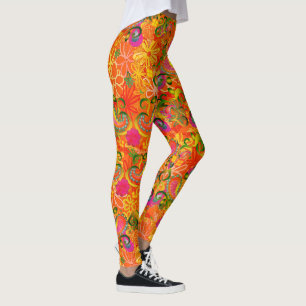 Funky farbige Blume und paisley orange Leggings