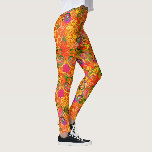 Funky farbige Blume und paisley orange Leggings (Rechts)