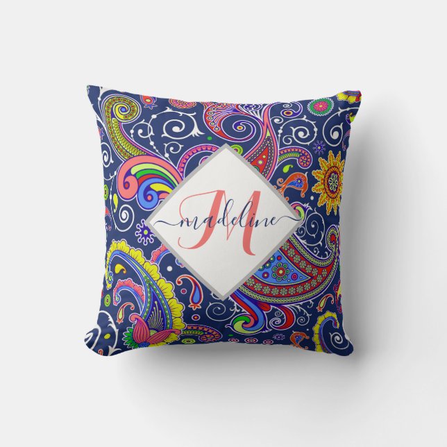 Funky farbige Paisley personalisiert Kissen (Vorderseite)