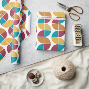 Funky Farbige Retro 70er Jahre Geometrisches Vinta Geschenkpapier