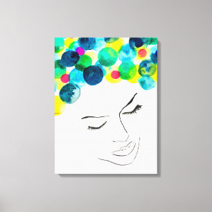 Funky farbiges Haarmädchen Aquarell Leinwanddruck