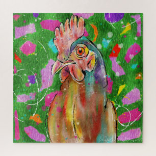 Funky Farmyard: Handgemalte Henne auf einer grünen