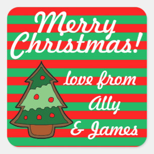 Funky Festive Tree Personalisiert Quadratischer Aufkleber