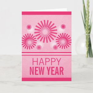 Funky Fireworks New Years Card, Pink Feiertagskarte