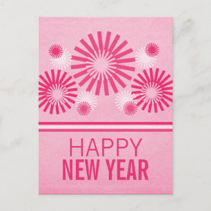 Funky Fireworks New Years Postcard, Pink Feiertagspostkarte