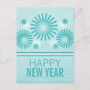 Funky Fireworks Nouvel An Carte postale, Turquoise