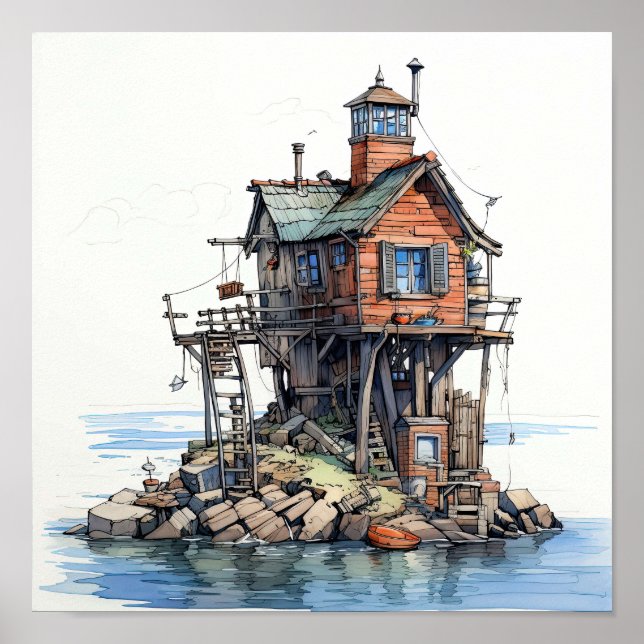 Funky Fisherman's Seaside Shack Art Poster (Vorne)