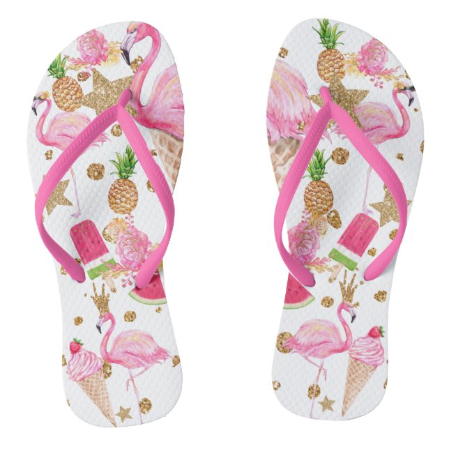 Funky Flamingo Flip Flops für Flamingo Lover (Fußbett)