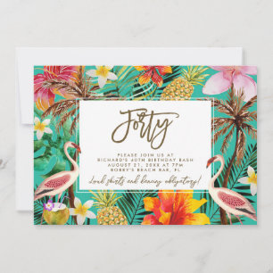 Funky Flamingo Tropical 40. Geburtstagseinladung Dankeskarte