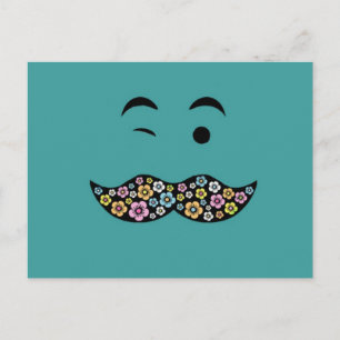 Funky Floral Mustache Postkarte