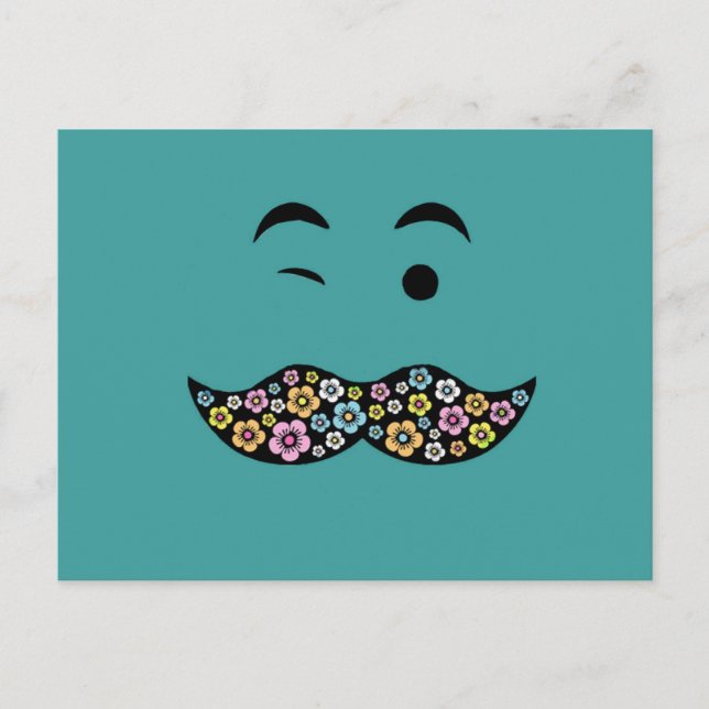 Funky Floral Mustache Postkarte (Vorderseite)