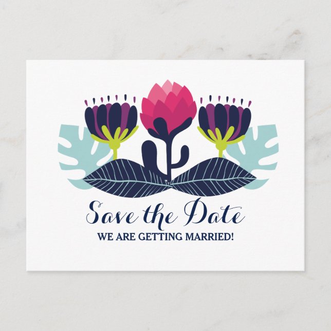 Funky Floral Save the Date Postcard Ankündigungspostkarte (Vorderseite)