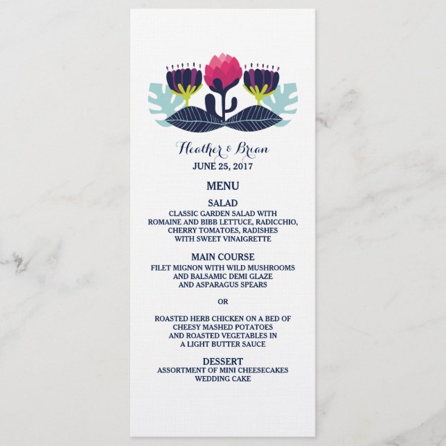Funky Floral Wedding Menu Card Menükarte (Vorderseite)