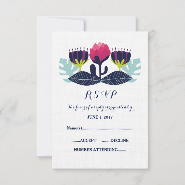 Funky Floral Wedding RSVP Card Karte (Vorderseite)
