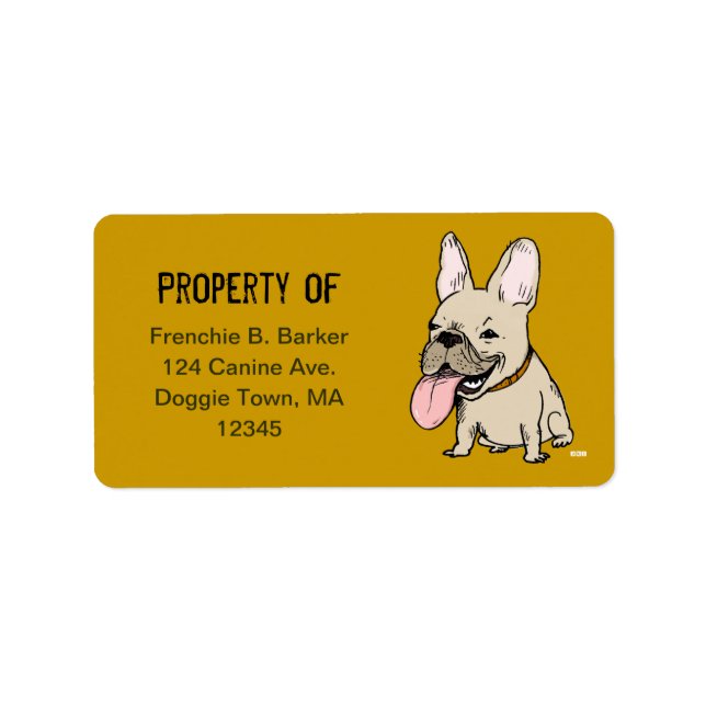 Funky French Bulldog Cartoon Chien Étiquettes de l (Devant)
