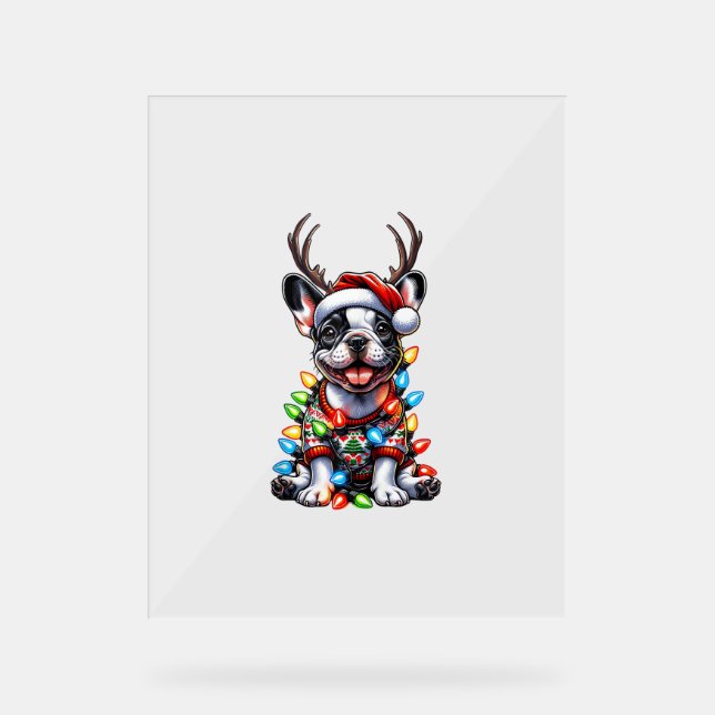 Funky French Bulldog Christmas Light Santa Hat Rei (Recto)