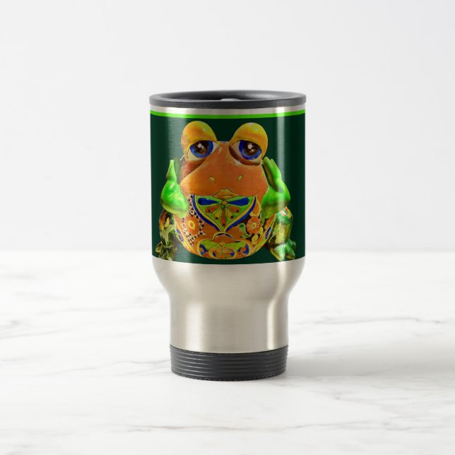 Funky Frog Orange Green Striped Novelty Geschenke Reisebecher (Mittel)