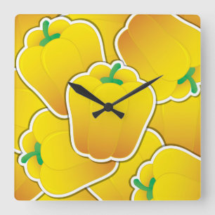 Funky Gelb Pfeffer Quadratische Wanduhr