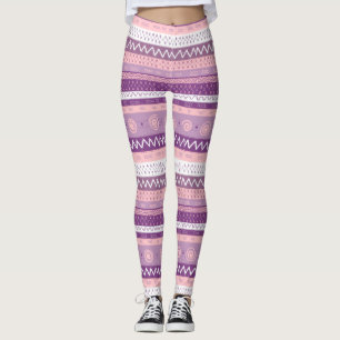 Funky, Gemustert Lila, rosa weiß Leggings