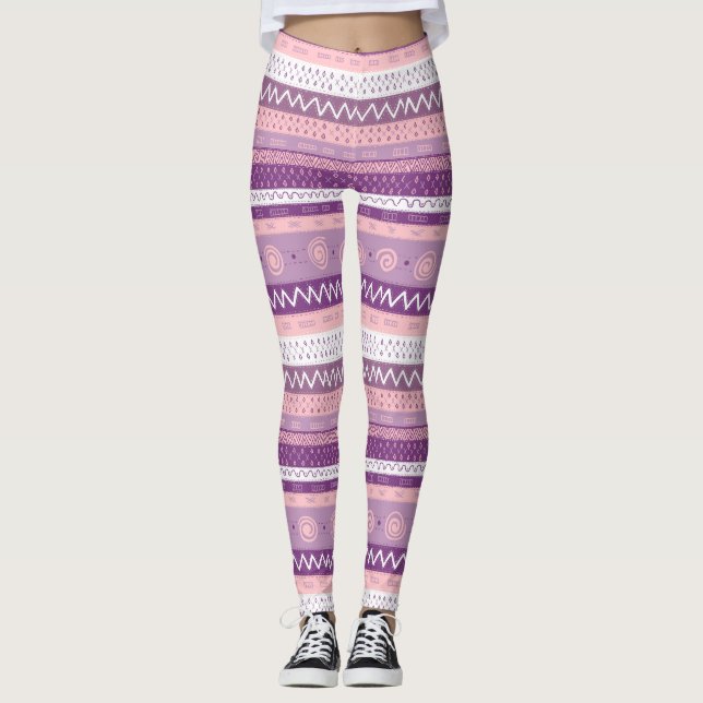 Funky, Gemustert Lila, rosa weiß Leggings (Vorderseite)