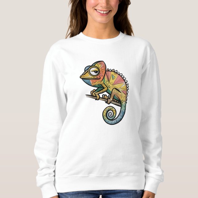 Funky Geometric Chameleon - Farbenfroher Cartoon R Sweatshirt (Vorderseite)