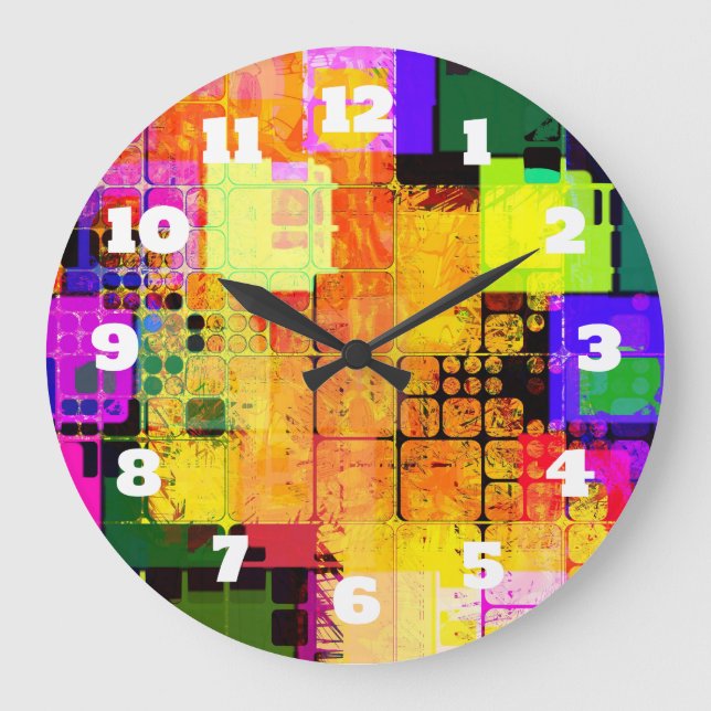 Funky Geometric, mehrfarbig Große Wanduhr (Vorderseite)