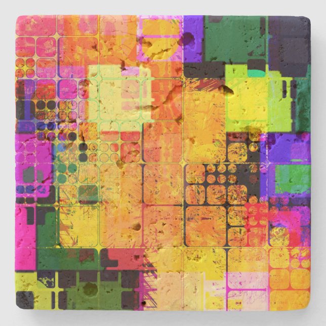 Funky Geometric, mehrfarbig Steinuntersetzer (Vorderseite)