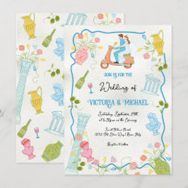 Funky Gezeichnet Italienische Bride Groom auf Scoo Einladung