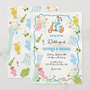 Funky Gezeichnet Italienische Bride Groom auf Scoo Einladung