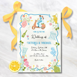 Funky Gezeichnet Italienische Bride Groom auf Scoo Einladung