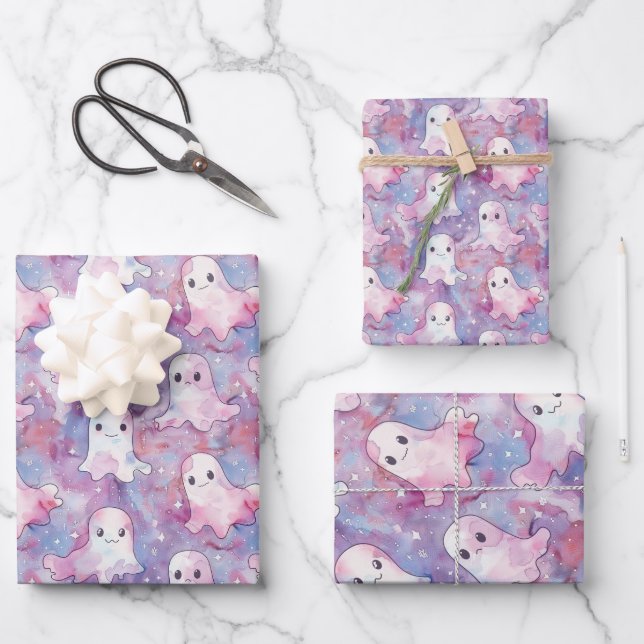 Funky Ghosts Colorful Halloween Geschenkpapier Set (Vorderseite)