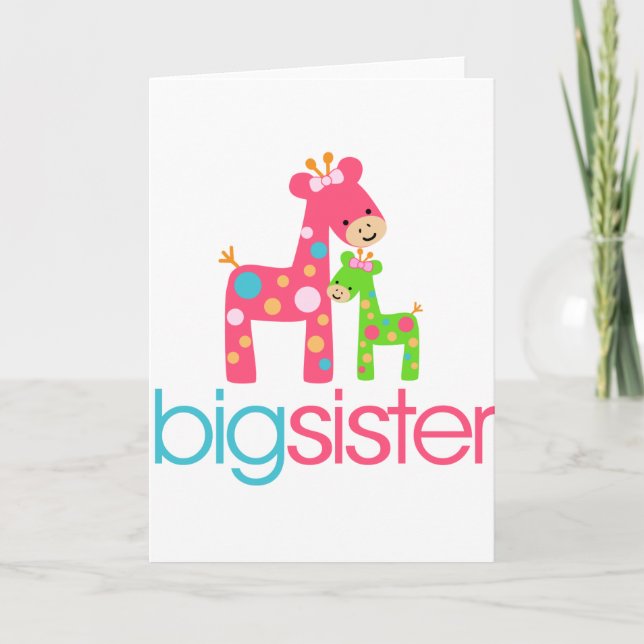 Funky Giraffe Big Sister Tshirt Karte (Vorderseite)