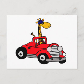 Funky Giraffe Driving Red Convertible Postkarte