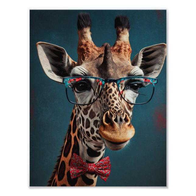 Funky Giraffe Hipster Funny Animal Portraits Fotodruck (Vorne)
