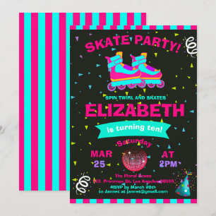 Funky Girl Roller Skate Chalkboard Geburtstagspart Einladung
