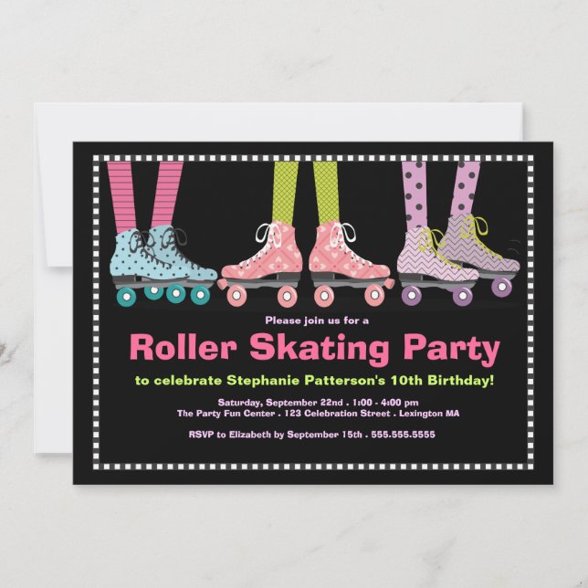 Funky Girls Roller Skaten Birthday Party Einladung (Vorderseite)