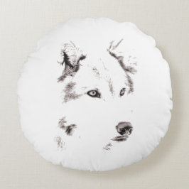 Funky Gray Wolf Face Head Sketch Rundes Kissen