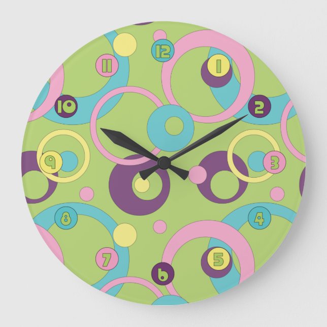 Funky Green Circle Clock Große Wanduhr (Vorderseite)
