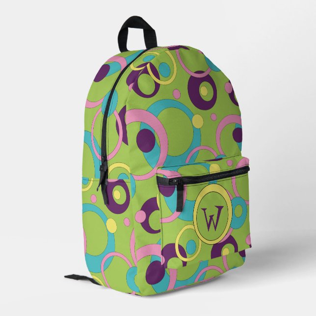 Funky Green Circles Bedruckter Rucksack (Rückseitige Ecke links)