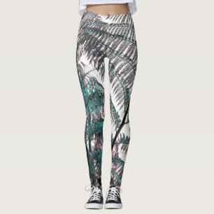 Funky Green Farnblätter Pflanzen-Druck Leggings