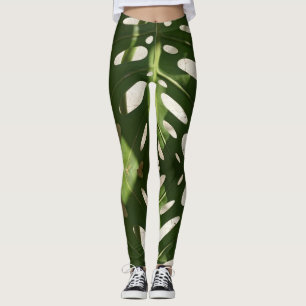 Funky Green Leaf Pflanzenprint Leggings
